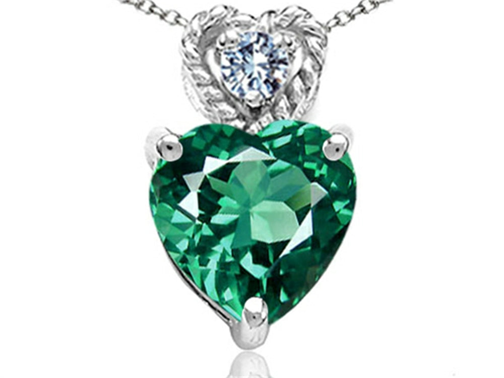 Tommaso Design 6mm Heart Shape Simulated Emerald Pendant Necklace