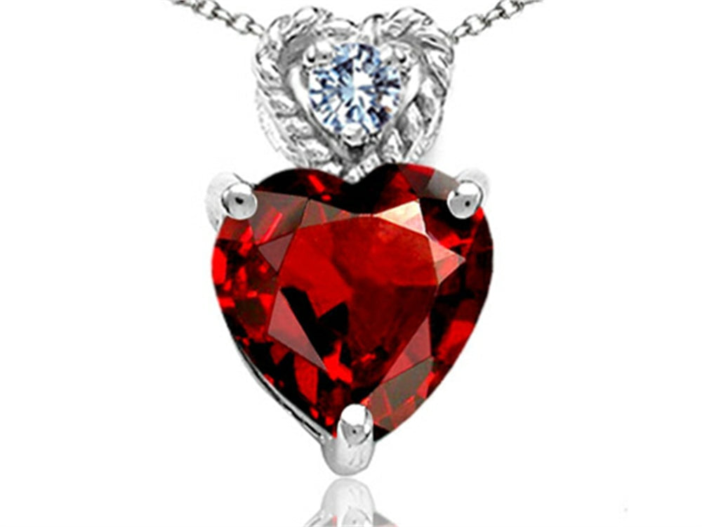 Tommaso Design 6mm Heart Shape Genuine Garnet Pendant Necklace
