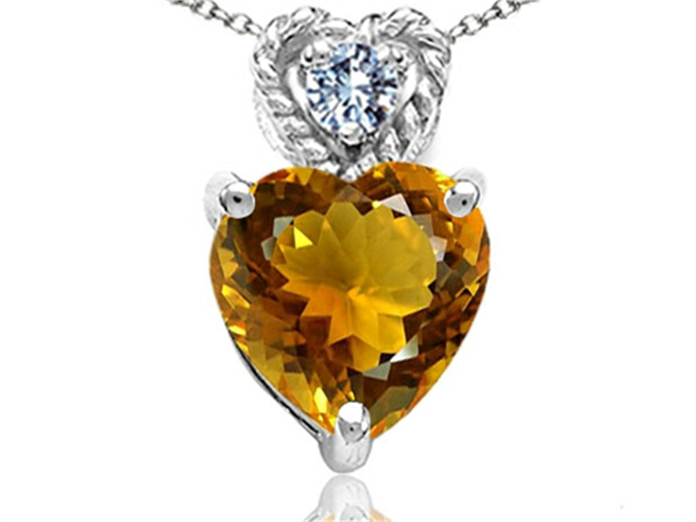 Tommaso Design 6mm Heart Shape Genuine Citrine Pendant Necklace