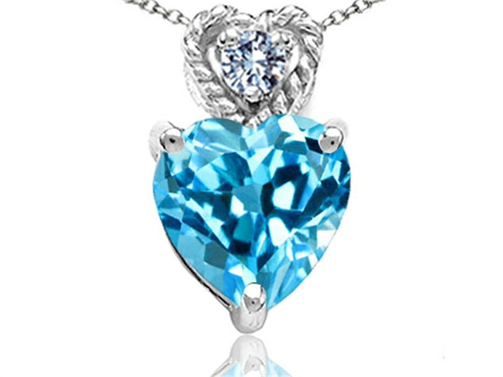 Tommaso Design 6mm Heart Shape Genuine Blue Topaz Pendant Necklace