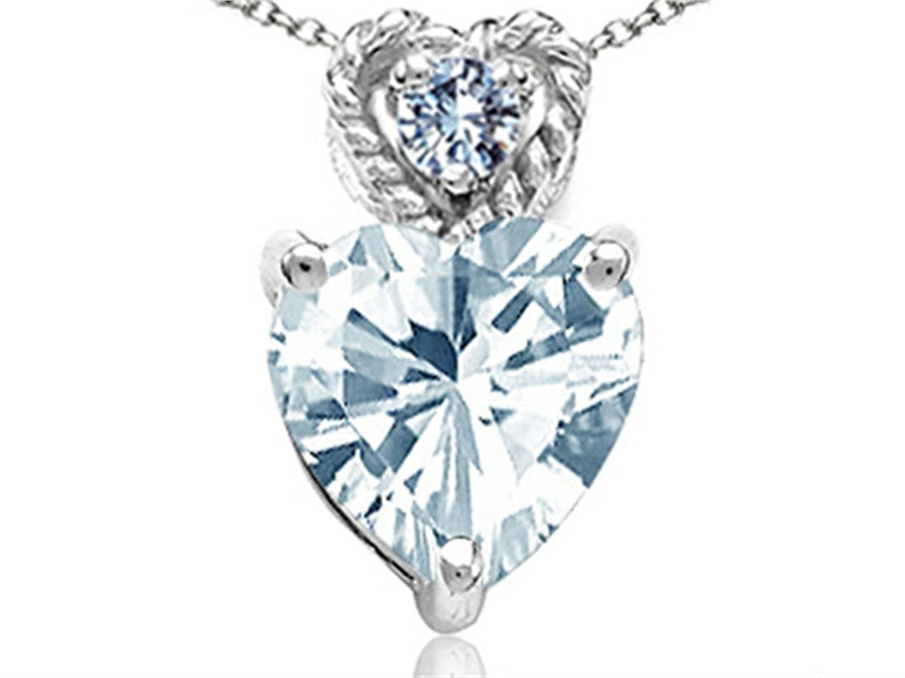 Tommaso Design 6mm Heart Shape Genuine Aquamarine Pendant Necklace