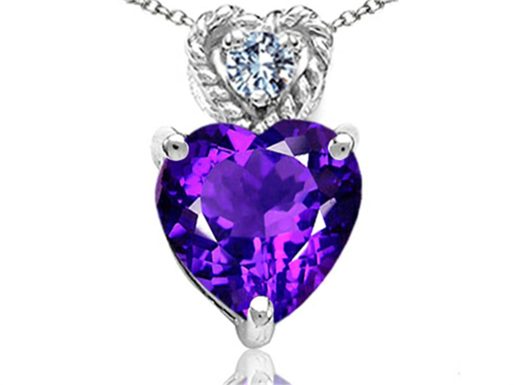 Tommaso Design 6mm Heart Shape Genuine Amethyst Pendant Necklace