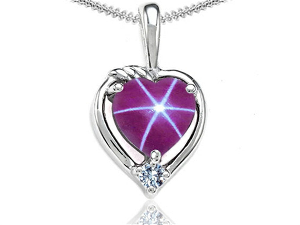 Tommaso Design Heart Shape Created Star Ruby Pendant Necklace