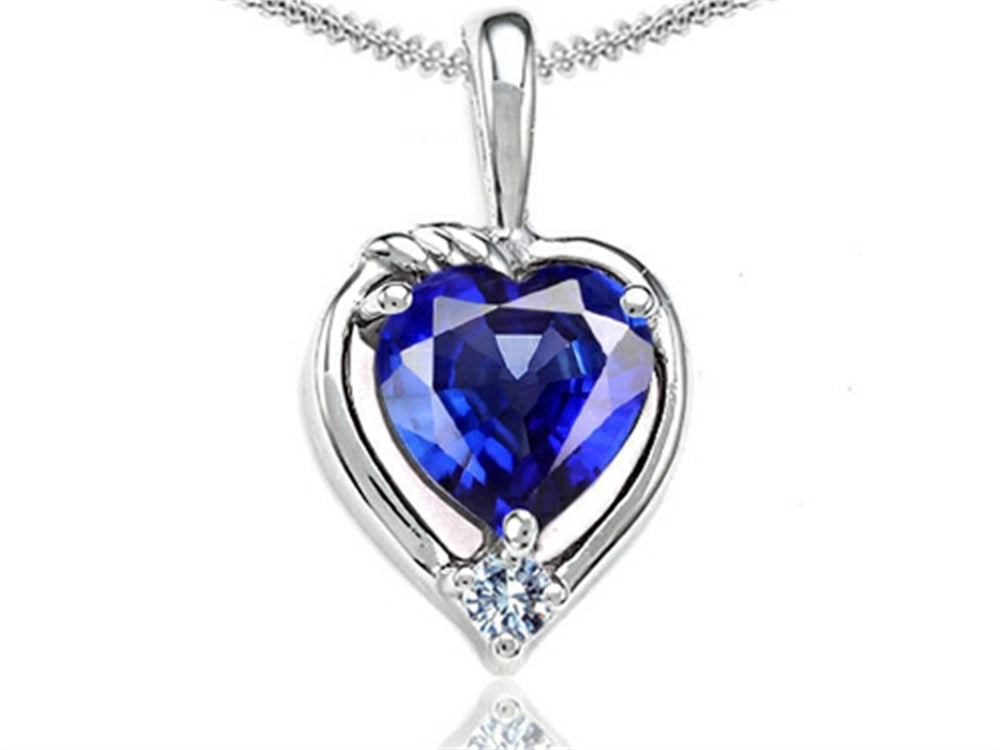 Tommaso Design Heart Shape Created Blue Sapphire Pendant Necklace