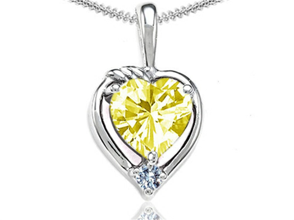 Tommaso Design Heart Shape Genuine Lemon Quartz Pendant Necklace