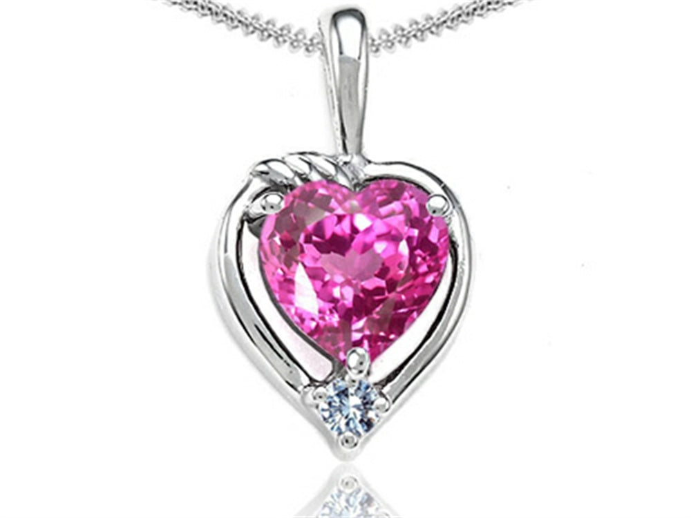 Tommaso Design Heart Shape Created Pink Sapphire Pendant Necklace