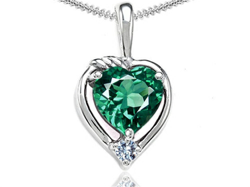 Tommaso Design Heart Shape Simulated Emerald Pendant Necklace