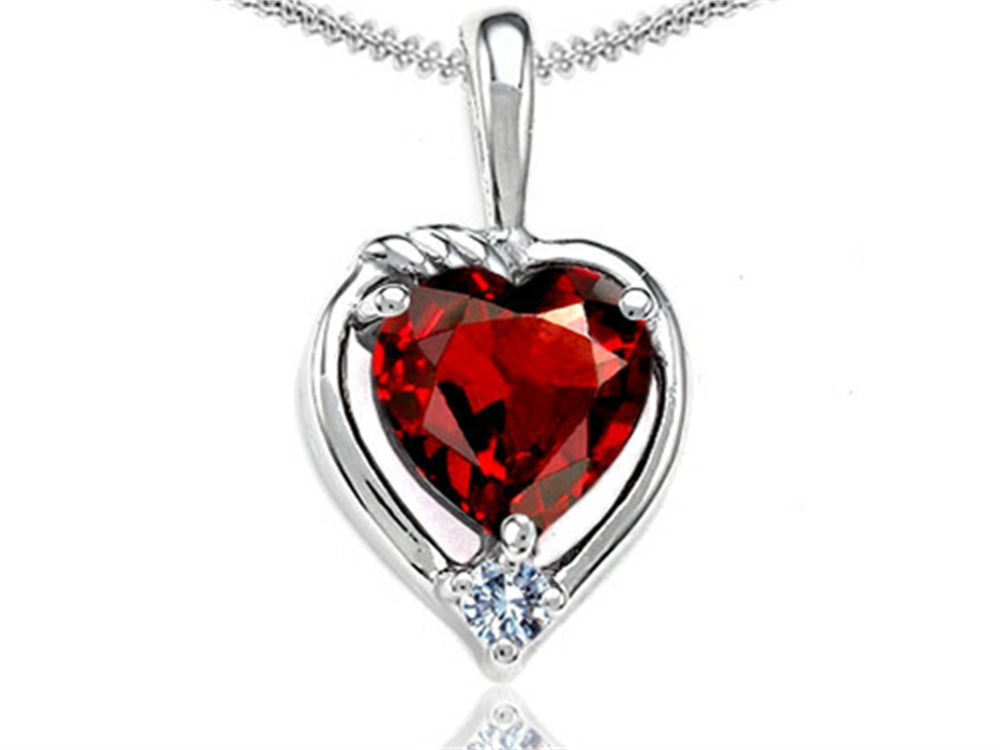 Tommaso Design Heart Shape Genuine Garnet Pendant Necklace