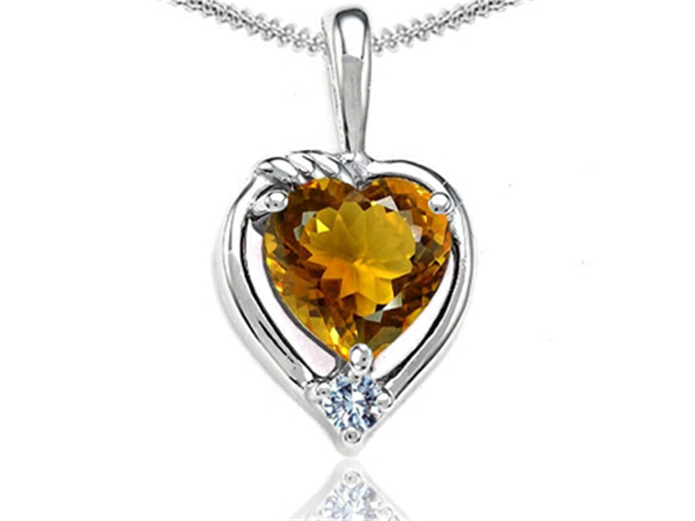 Tommaso Design Heart Shape Genuine Citrine Pendant Necklace