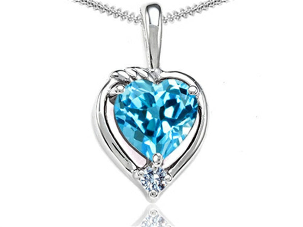 Tommaso Design Heart Shape Genuine Blue Topaz Pendant Necklace