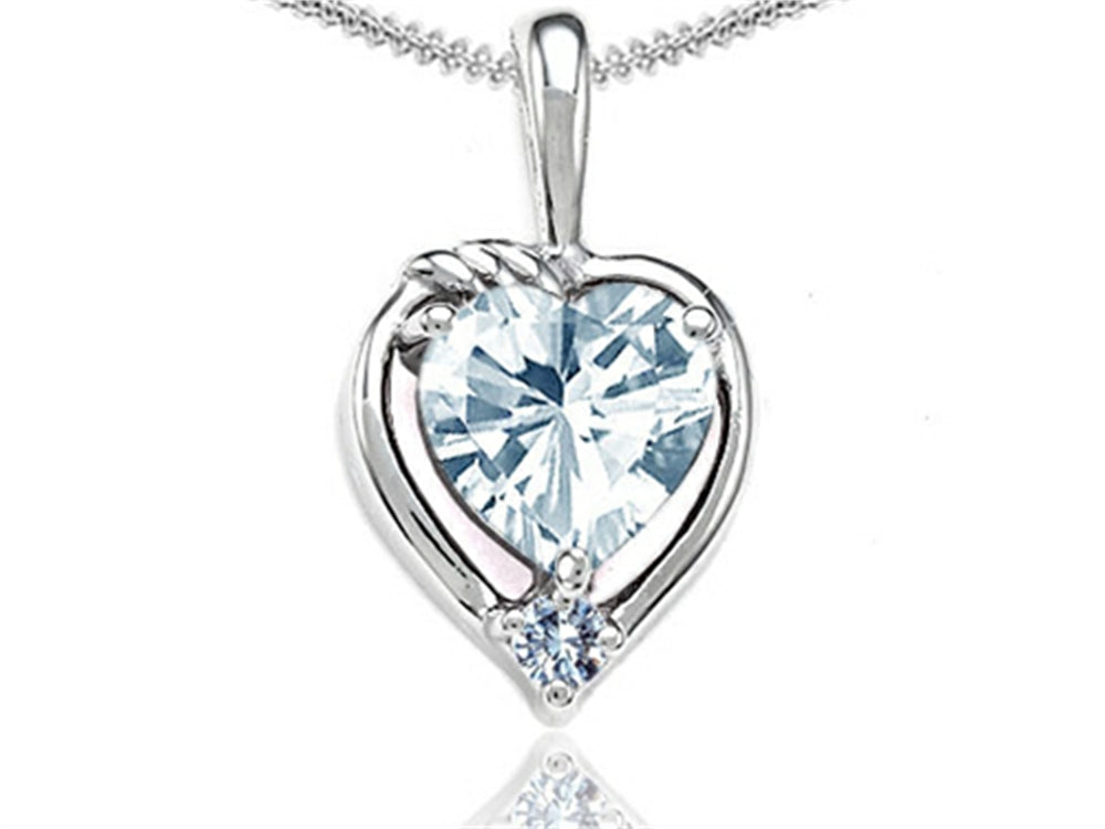 Tommaso Design Heart Shape Genuine Aquamarine Pendant Necklace