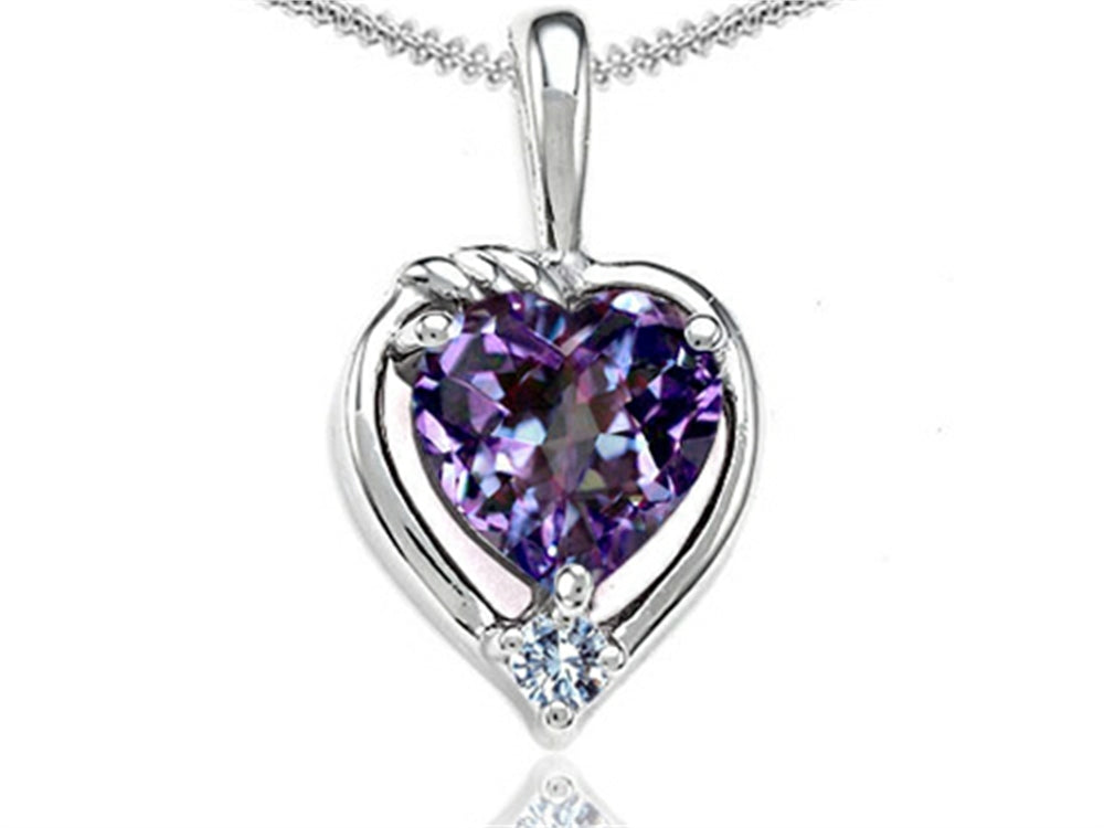 Tommaso Design Heart Shape Simulated Alexandrite Pendant Necklace