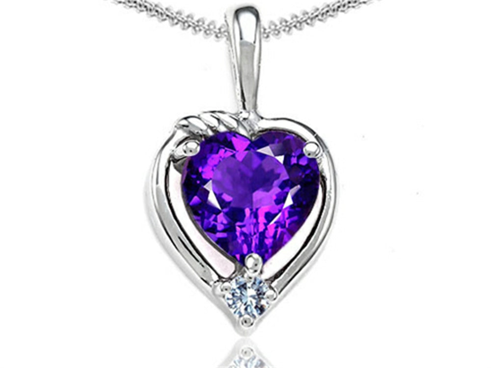 Tommaso Design Heart Shape Genuine Amethyst Pendant Necklace