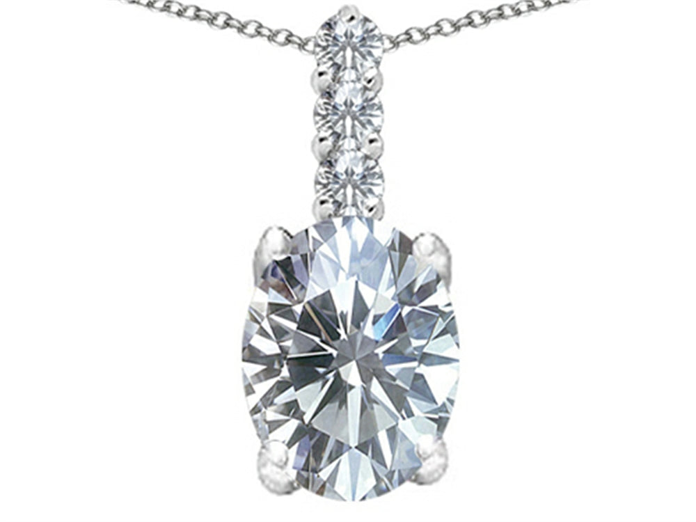 Tommaso Design Genuine Oval White Topaz and Diamonds Pendant Necklace