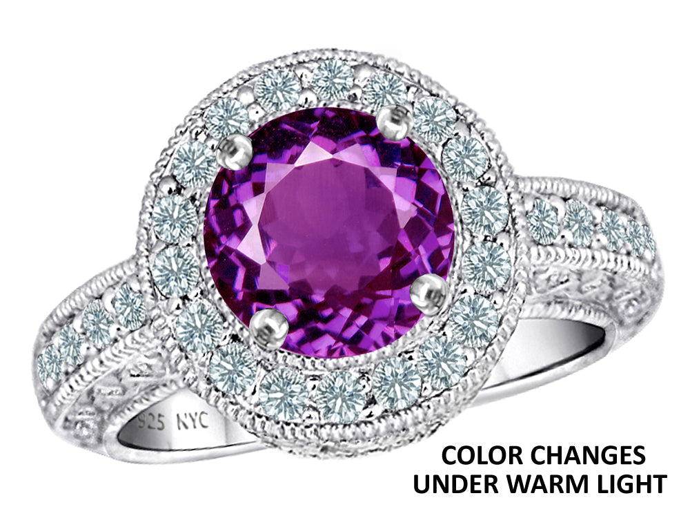 Star K 7mm Round Simulated Alexandrite Ring 9 x 9mm