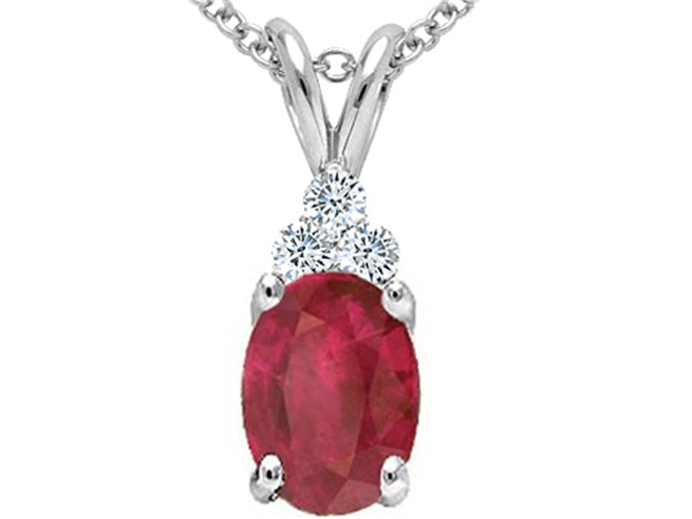 Tommaso Design Genuine Oval 8x6 Ruby and Diamond Pendant Necklace