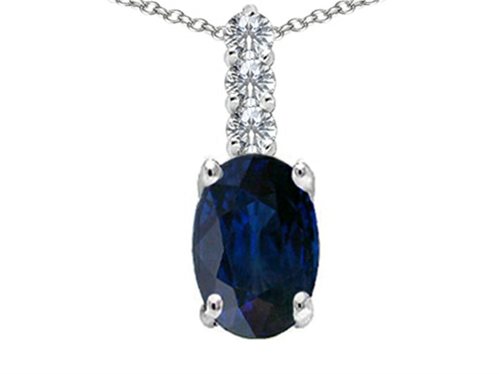 Tommaso Design Genuine Oval Sapphire and Diamond Pendant Necklace