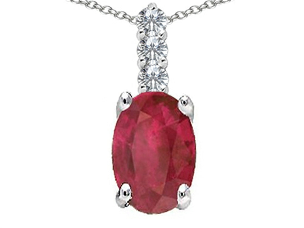 Tommaso Design Genuine Oval Ruby and Diamond Pendant Necklace