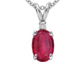 Tommaso Design Genuine Oval 7x5mm Ruby and Diamond Pendant Necklace