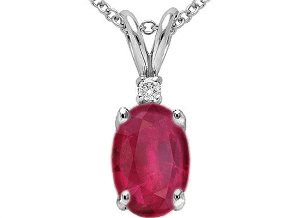 Tommaso Design Genuine Oval 7x5mm Ruby and Diamond Pendant Necklace