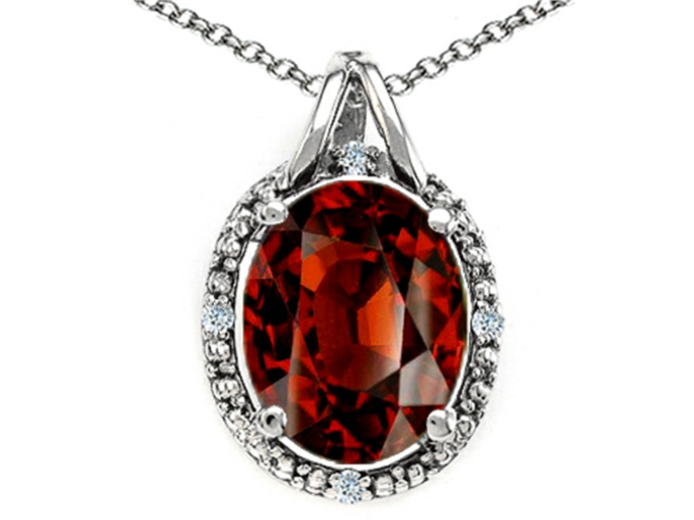 Tommaso Design Oval Genuine Garnet Pendant Necklace