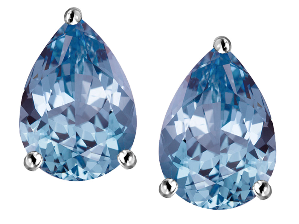 Star K Pear Shape 9x7mm Simulated Aquamarine Earrings Studs