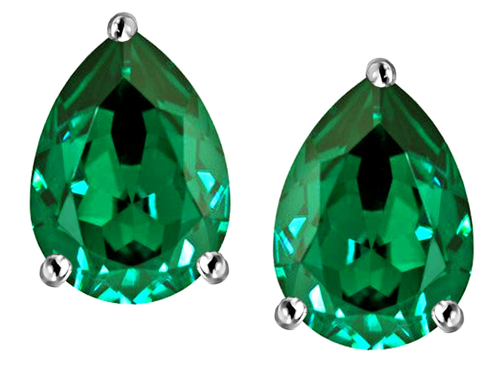 Star K Pear Shape 9x7mm Simulated Emerald Earrings Studs