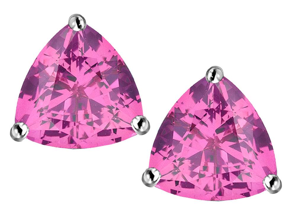 Star K Trillion 7mm Created Pink Sapphire Earrings Studs