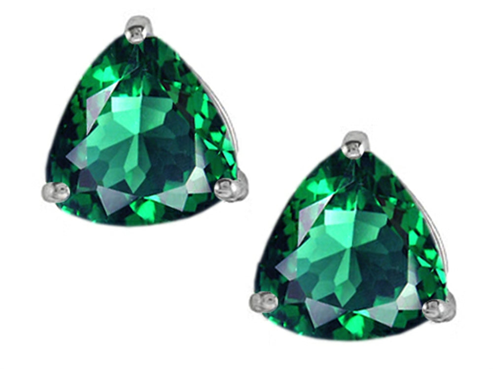 Star K Trillion 7mm Simulated Emerald Earrings Studs