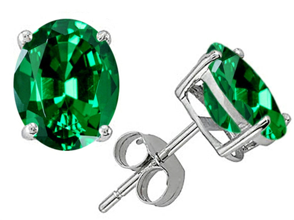 Star K Oval 8x6mm Simulated Emerald Earrings Studs