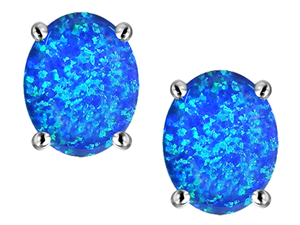 Star K™ Oval 8x6mm Blue Created Opal Earrings Studs