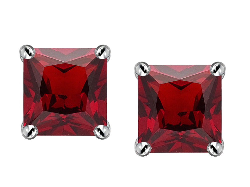 Star K Square 7mm Simulated Garnet Earrings Studs