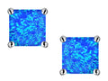 Star K Square Cut 7mm Blue Created Opal Earrings
