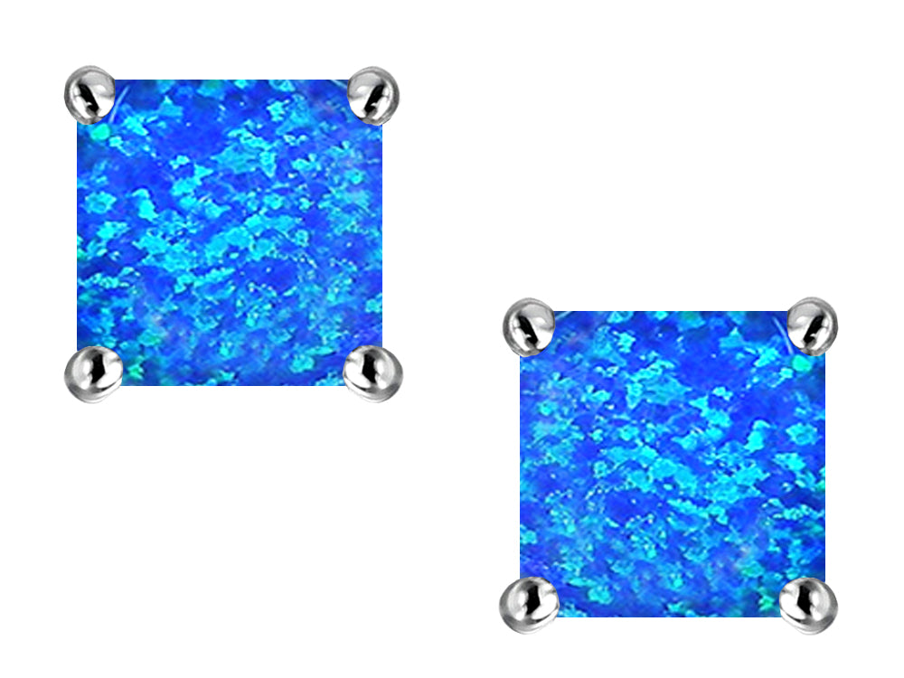 Star K Square Cut 7mm Blue Created Opal Earrings