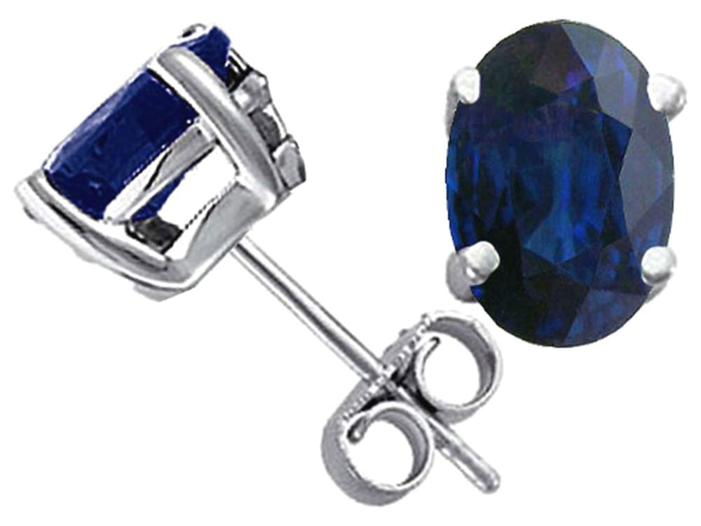 Tommaso Design Genuine Sapphire Oval Earrings Studs