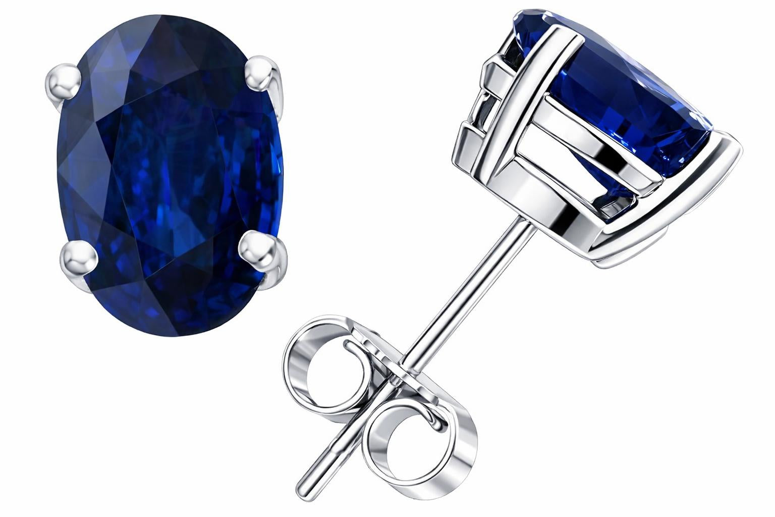 Star K Large Oval 8x6 Classic Genuine Sapphire Earrings Studs