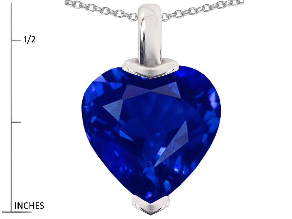 Star K Heart Shaped 10mm Created Sapphire Pendant Necklace