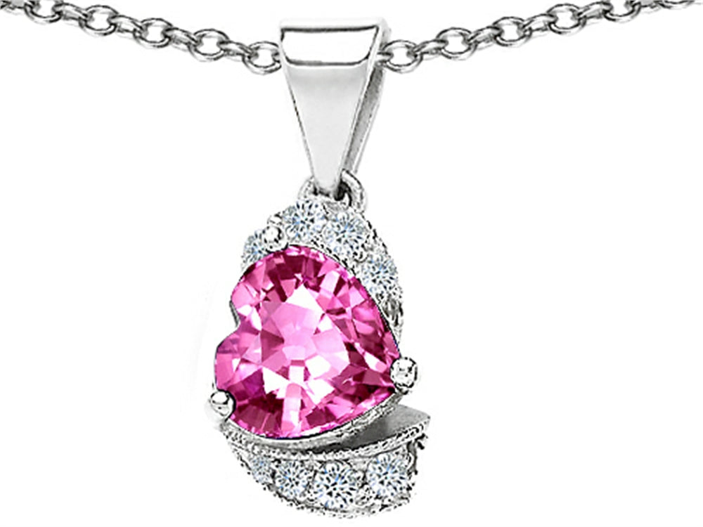Star K Heart Shaped Created Pink Sapphire Pendant Necklace