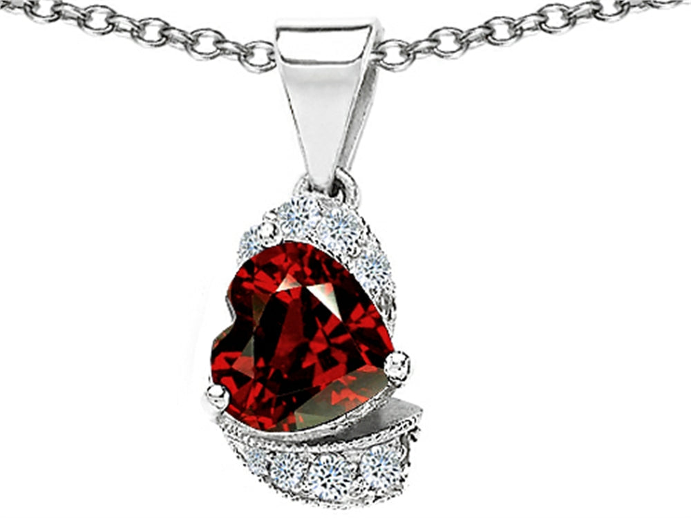 Star K Heart Shaped Genuine Garnet Pendant Necklace