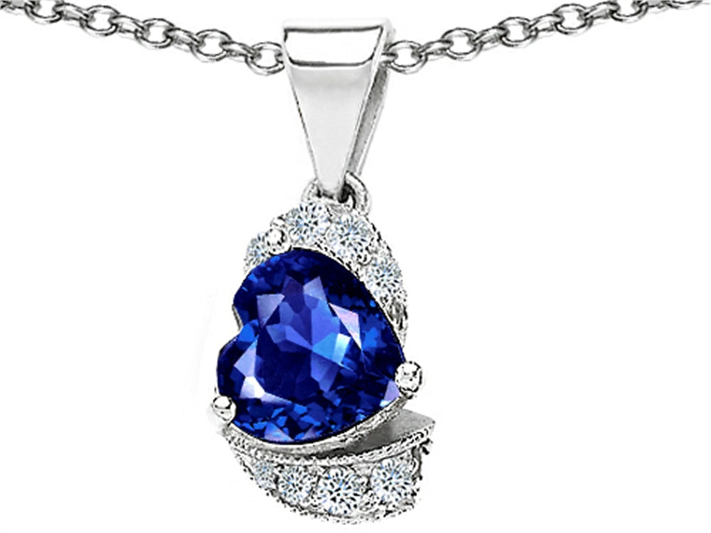 Star K Heart Shaped Created Sapphire Pendant Necklace