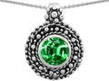 Star K Bali Style Round 7mm Simulated Emerald Pendant Necklace