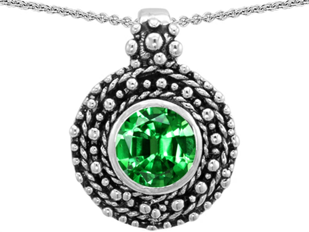 Star K Bali Style Round 7mm Simulated Emerald Pendant Necklace