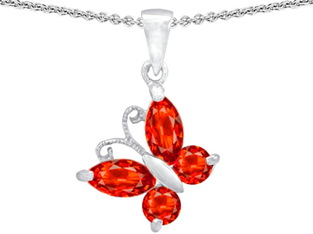 Star K Butterfly Pendant Necklace Made with Simulated Mexican Fire Opal