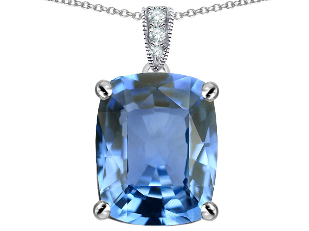 Star K Large 12x10 Cushion-Cut Simulated Aquamarine Designer Pendant Necklace