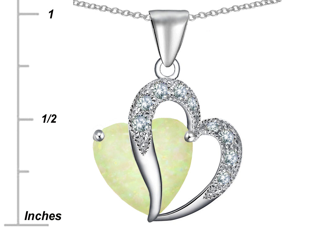 Star K Heart Shape 12mm Created Opal and Cubic Zirconia Pendant Necklace