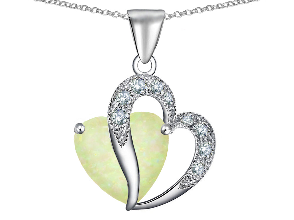 Star K Heart Shape 12mm Created Opal and Cubic Zirconia Pendant Necklace