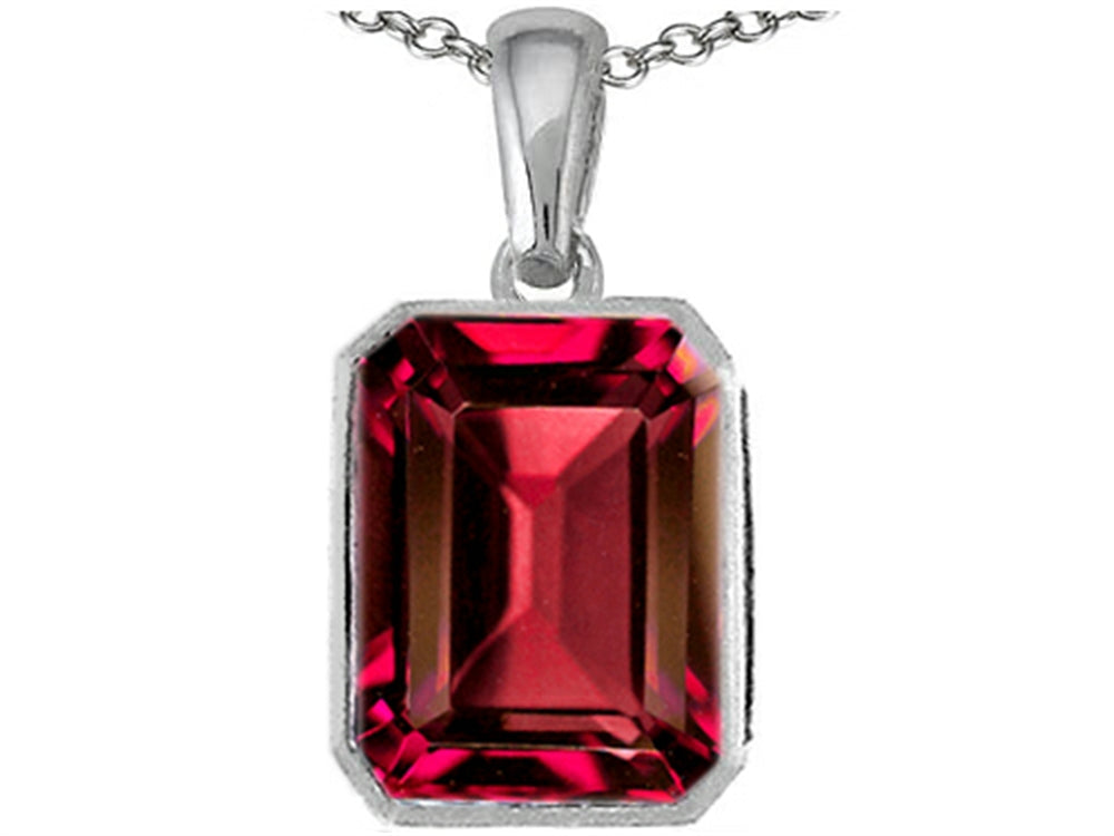 Star K Emerald Cut 10x8mm Created Ruby Pendant Necklace