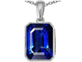 Star K Emerald Cut 10x8mm Created Sapphire Pendant Necklace