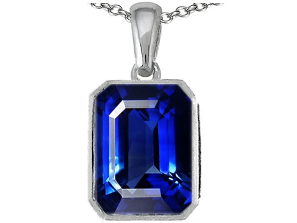 Star K Emerald Cut 10x8mm Created Sapphire Pendant Necklace