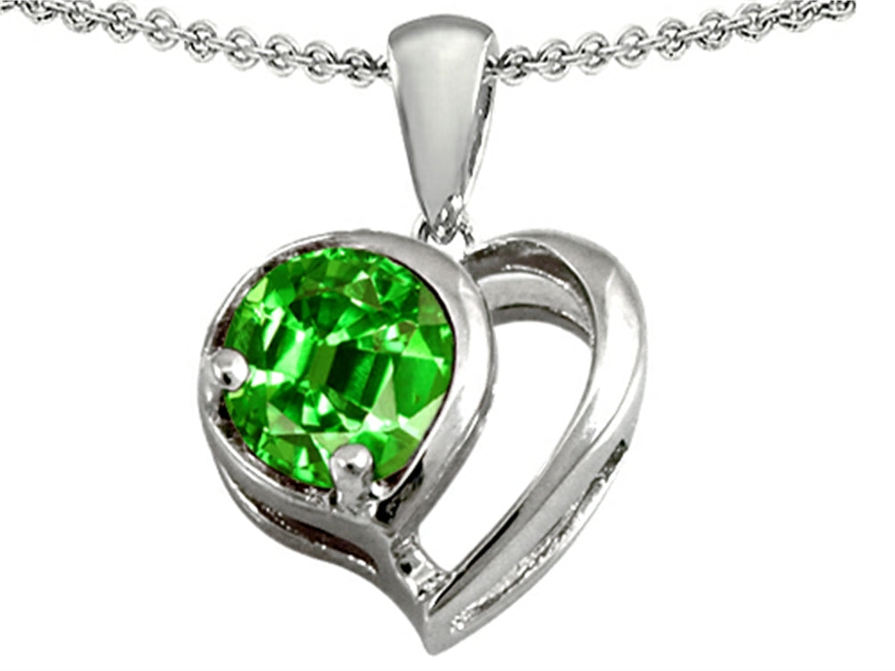 Star K Heart Shape Pendant Necklace With Round 7mm Simulated Emerald